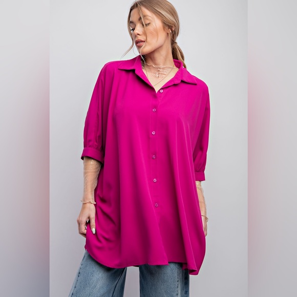 easel Tops - Easel - PLUS Pink Button Down Blouse - New with tags!